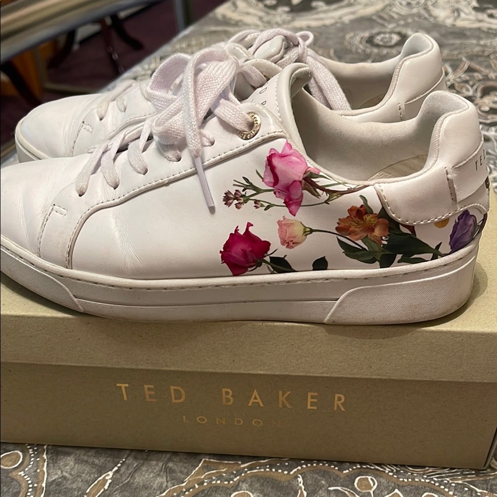 Ted Baker White and Pink Floral Sneakers